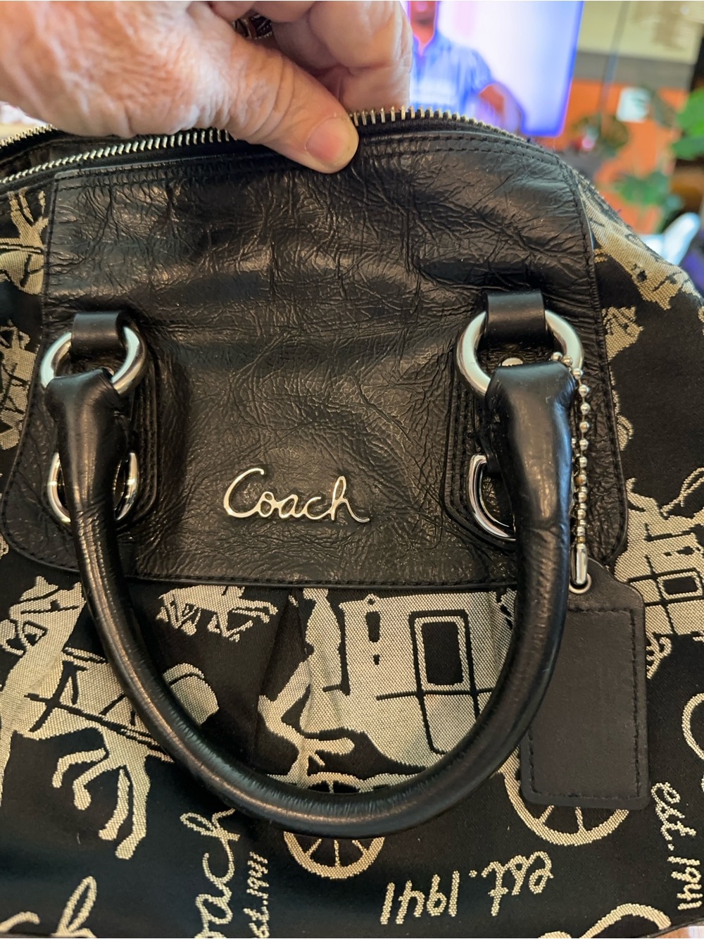 Coach Ashley Horse and Carriage Black and Cream Signature Satchel - Picture 9 of 10